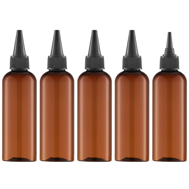 Tekson Hair Color Applicator Bottles, 5 Pack Refillable Squeeze Bottle, Empty Plastic Twist Top Cap Bottles (3.4 OZ, Amber) - Image 1